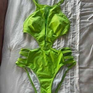 Neon Lime Cut-Out One-Piece Swimsuit